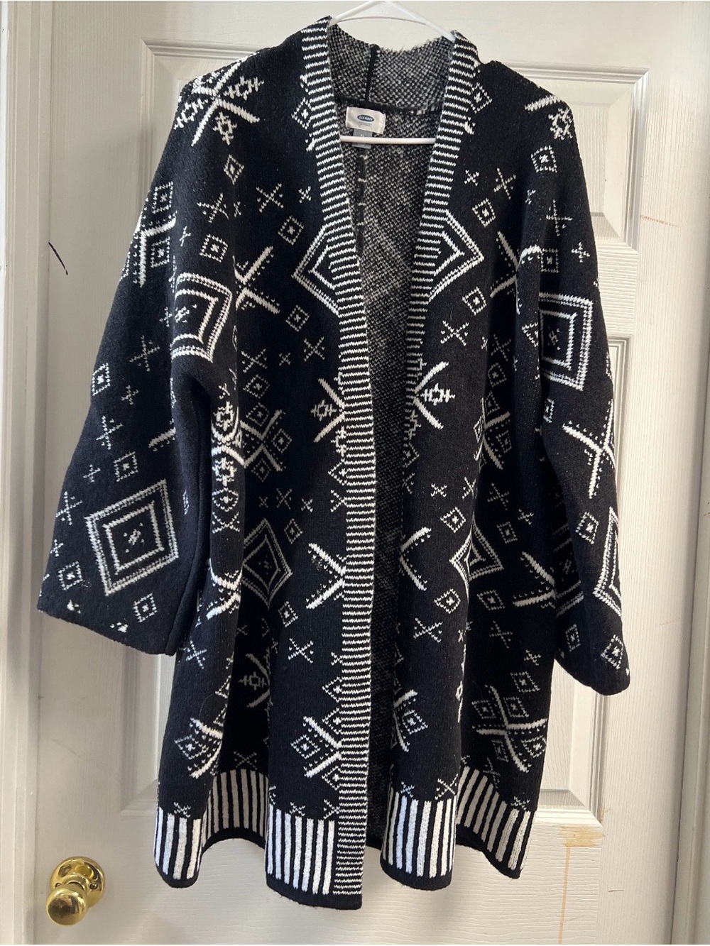 Old Navy Black White Aztec Geometric Open Front Longline Cardigan Sweater XL
